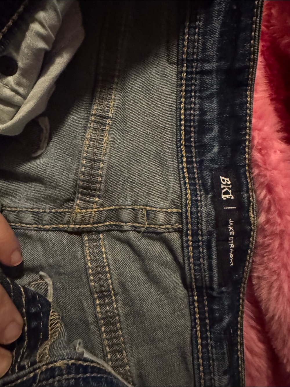 BKE Men's Straight Jeans in Dark Blue with Distressed Knees - Picture 4 of 6